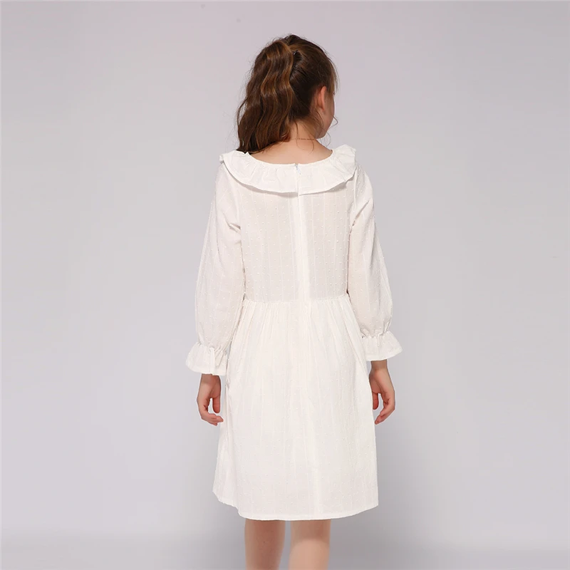 Kseniya Kids Spring Autumn White Ruffle Collar Long Sleeve Girls Baptism Dress For 2 to 9 Years | Детская одежда и обувь