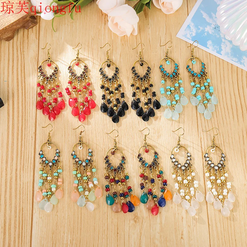 

Female personality peacock earrings long earrings bohemian style drop earrings drop oil retro jewelry accessories