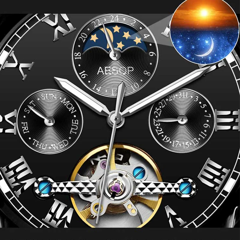 Мужские автоматические механические часы AESOP Роскошные наручные