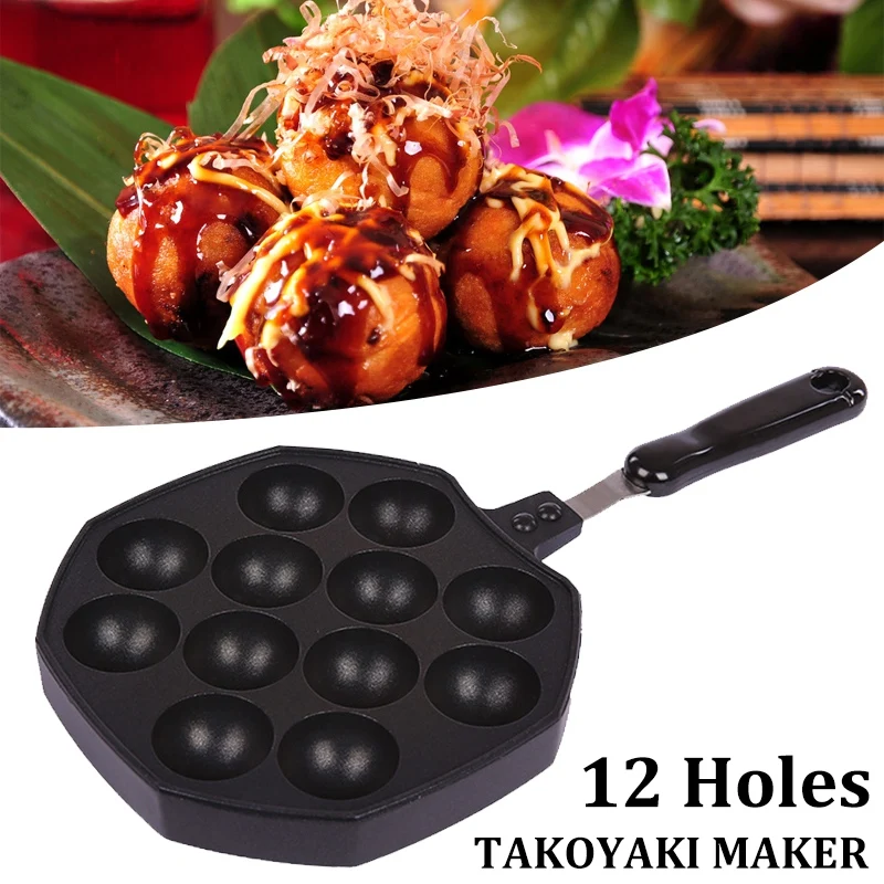 Baking Tray Takoyaki Grill Pan 12 Holes Octopus Maker Stove Cooking Plate For Kitchen Night Market Household |