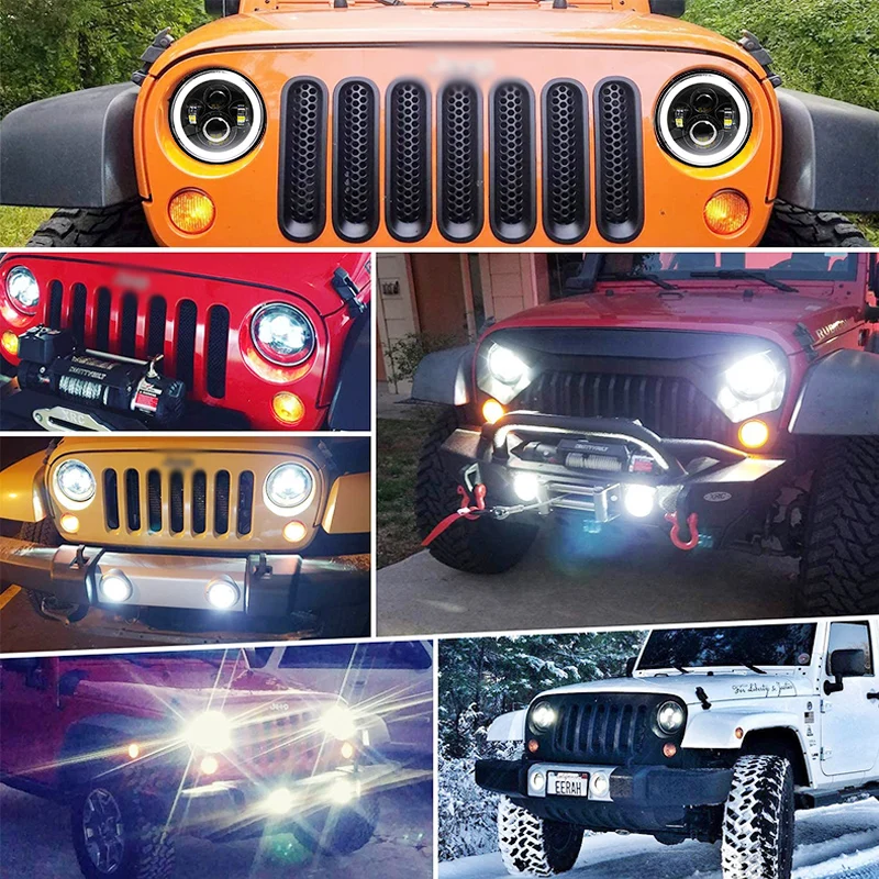 Светодиодные фары 2x7 дюймов для Wrangler JK Hummber H1 H2 Lada Niva Urban УАЗ Хантер КАМАЗ Янтарный