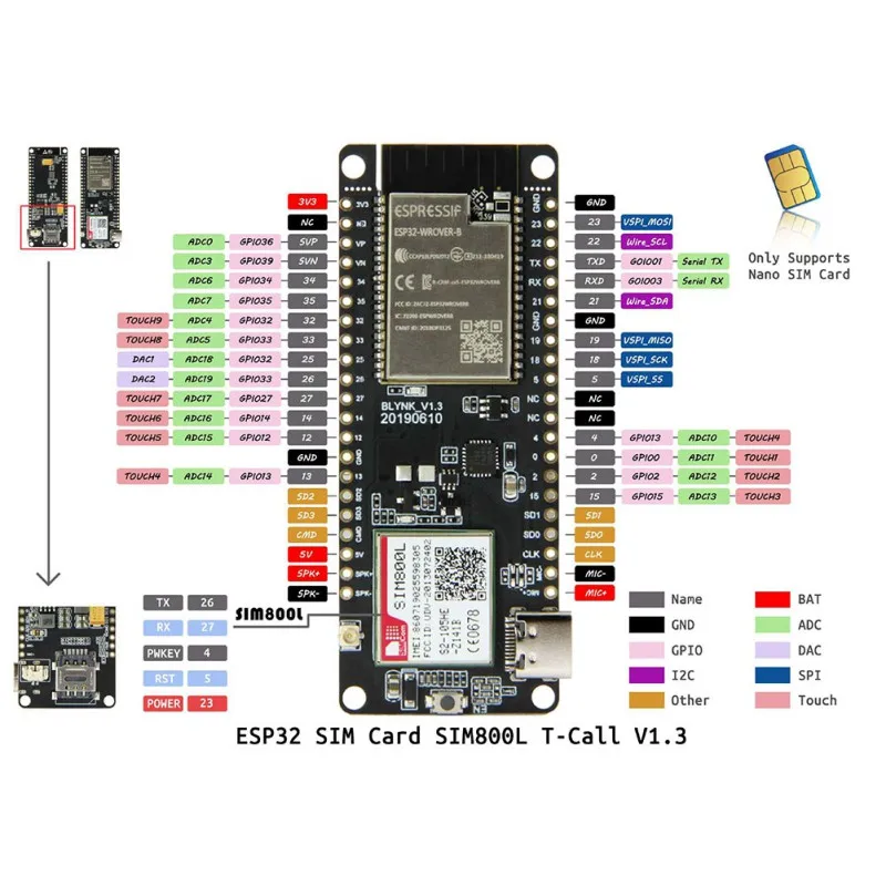 TTGO T-Call V1.3 ESP32 беспроводной модуль GPRS антенна sim-карта SIM800L модуль ESP32-WROVER-B 2,4 ГГц SIM800L макетная плата