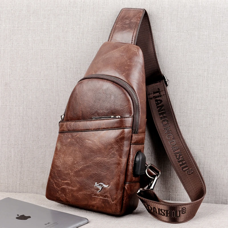 Роскошная брендовая Сумка кенгуру мужская кожаная нагрудная сумка винтажная