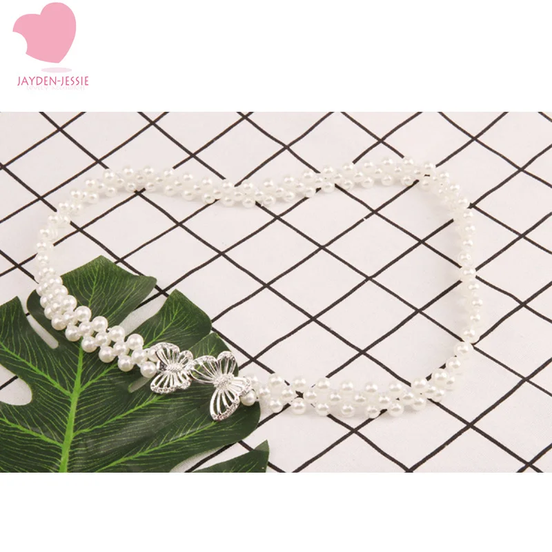 Women's new bead chain belt Hot versatile fashion pearl diamond flower waist Dress decorative Bow buckle elastic | Аксессуары для