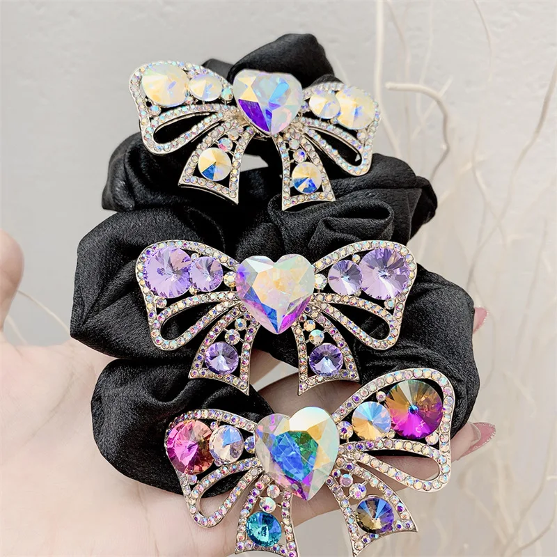 

Bowknot e. hair ring 2021 new love crystal black hair rope South Korea her red hair accessories manufacturer wholesale