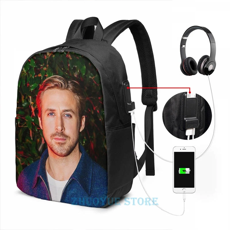 Забавный графический принт Райан Гослинг (2) рюкзак с USB-зарядкой мужские школьные