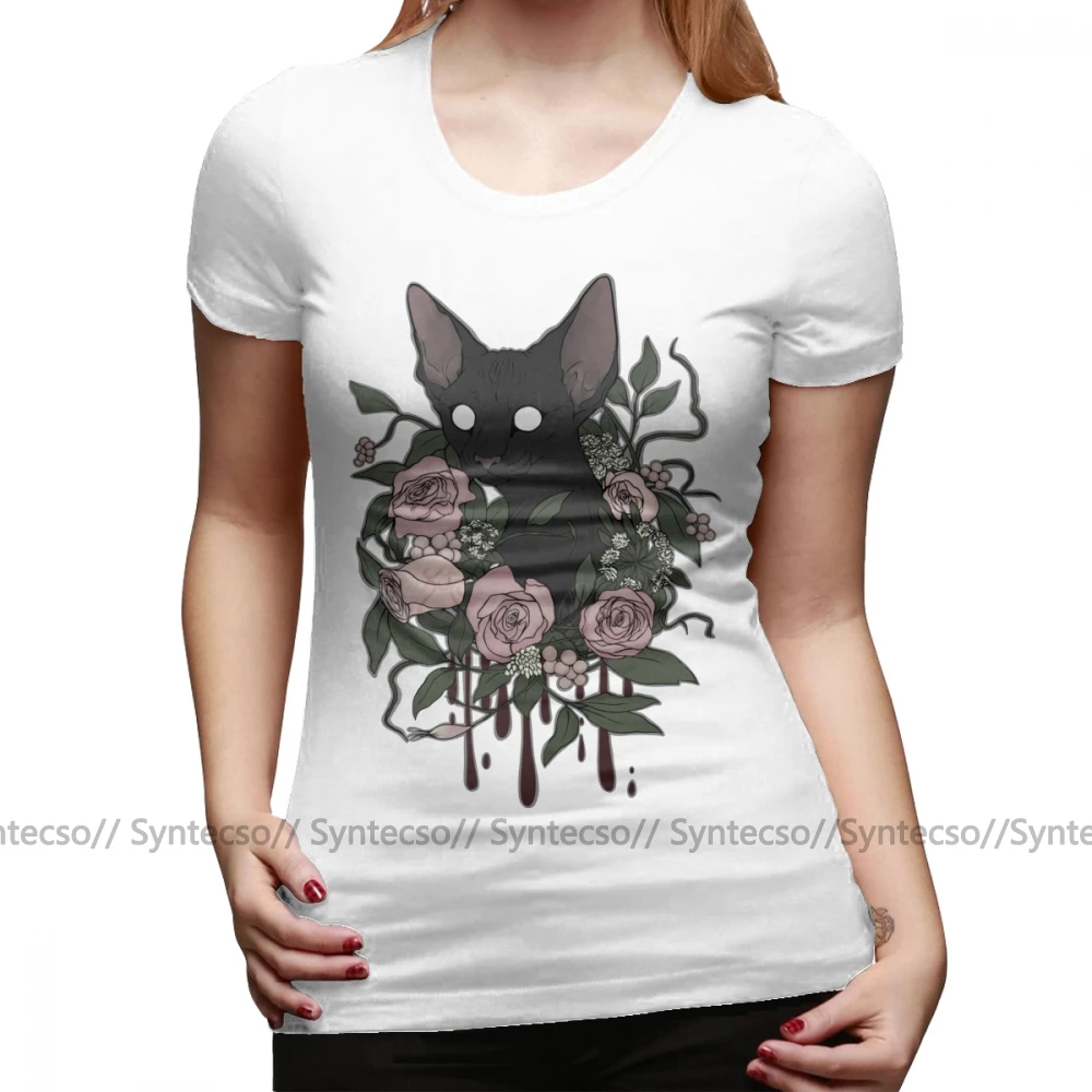 Футболка со сфинксом темно с цветочным рисунком кошачьих футболка каваи большой