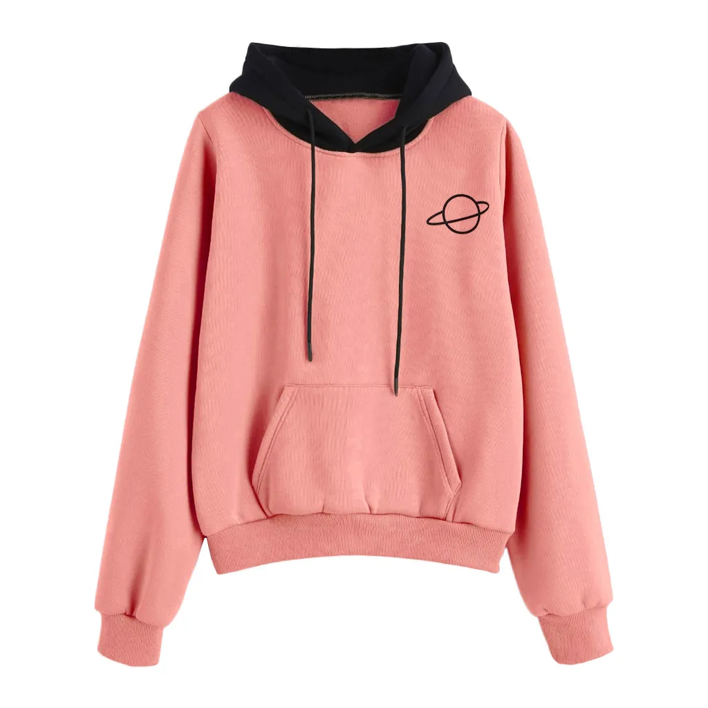 Pink Свободная толстовка с капюшоном и принтом, толстовки, пуловер с длинными рукавами, Женские повседневные топы, пуловеры, свитшоты, Женская толстовка Camisola#3 - Цвет: Pink
