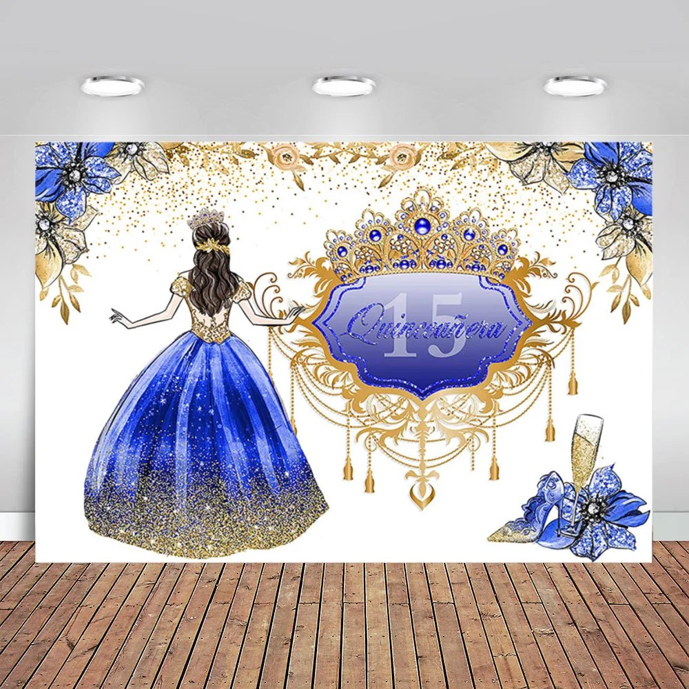Quinceañera 15th Birthday Backdrop for Girl Sweet 15 Miss Quince Party Decoration Navy Dress Photography Background | Электроника