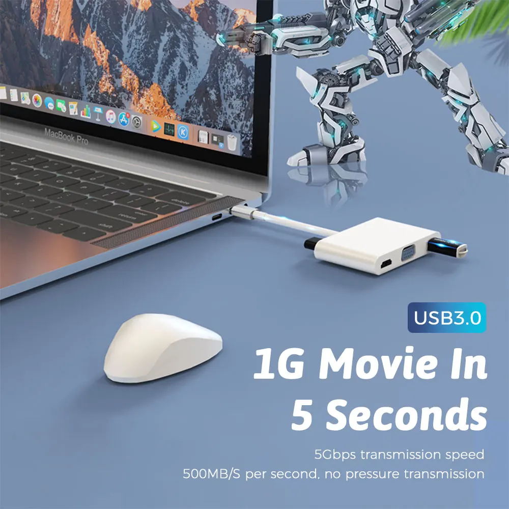 мини концентратор usb type c с hdmi vga pd зар