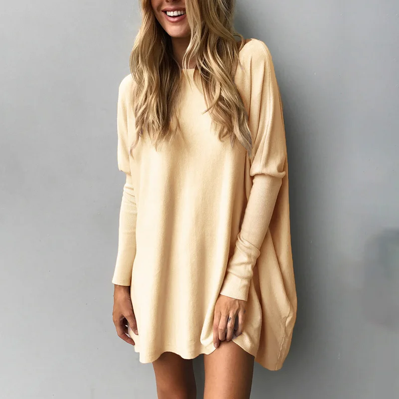 2019 новое осенне-зимнее свободное платье мини-платье модное однотонное с длинными