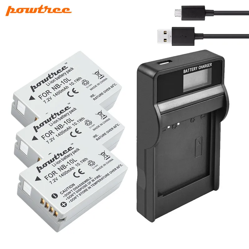 Аккумуляторная батарея Powtree для Canon NB-10L NB 10L + зарядное устройство USB LCD PowerShot G15 G16 SX40