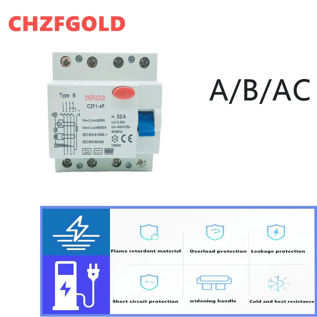 CHZFGOLD CZK6 RCCB 7-4P 16A-100A 100AResidualMCB для домашнего строительства горячая Распродажа ELCB RCD Солнечный фотогальванический силовой изолятор
