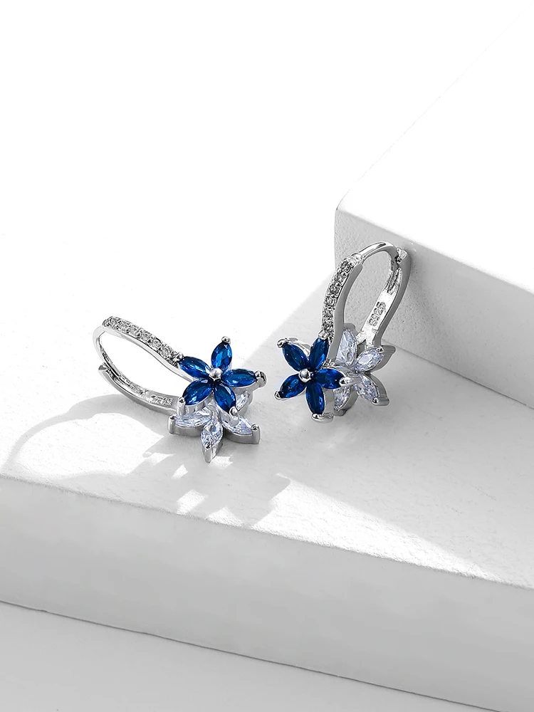 

INALIS Cute Romantic Clear Flower Shape Simple Stud Earrings Copper Cubic Zirconia Earring For Women Wedding Fashion Jewelry