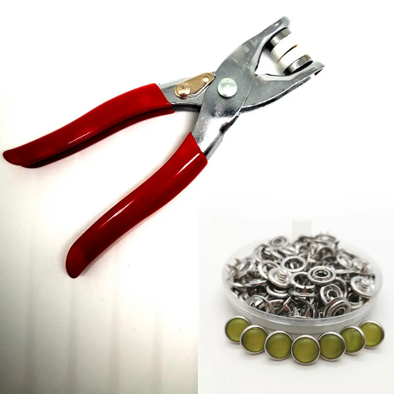100button with tool REE Новые 100 наборы 10 мм Красочные жемчужные кнопки для кожи, кнопки защелки, крепления комбинированной кнопки - Цвет: 100button with tool