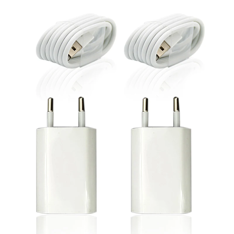 2 компл./лот стеновое AC EU вилка USB зарядное устройство для iPhone 8 Pin зарядный кабель +