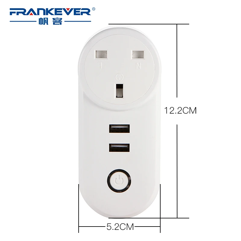 Умная вилка FrankEver UK с двумя портами USB 10A Домашняя автоматизация Wifi розетка