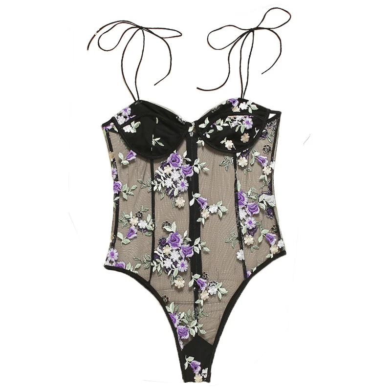 

Floral Lace Teddy Bodysuit Women Sexy Lingerie Stretchy Ladies Solid Lingerie Corset Nightwear Ladies chiffon Sleepwear