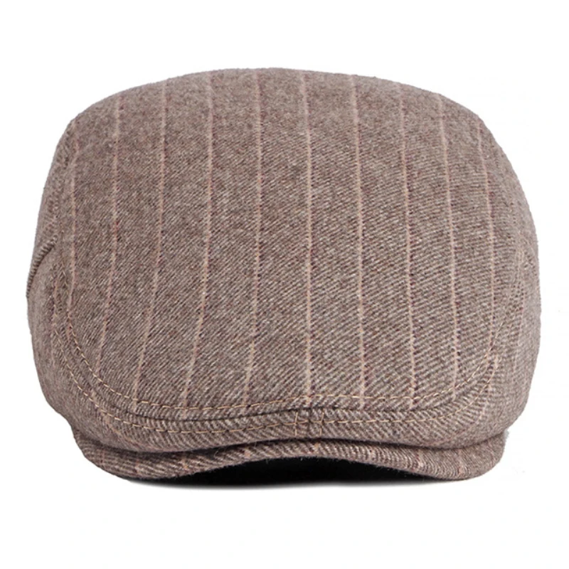 HT3416 Men Berets New Fashion Thick Warm Winter Hat Retro Beret Cap Men Striped Wool Beret Hat Male Vintage Ivy Gastby Flat Cap