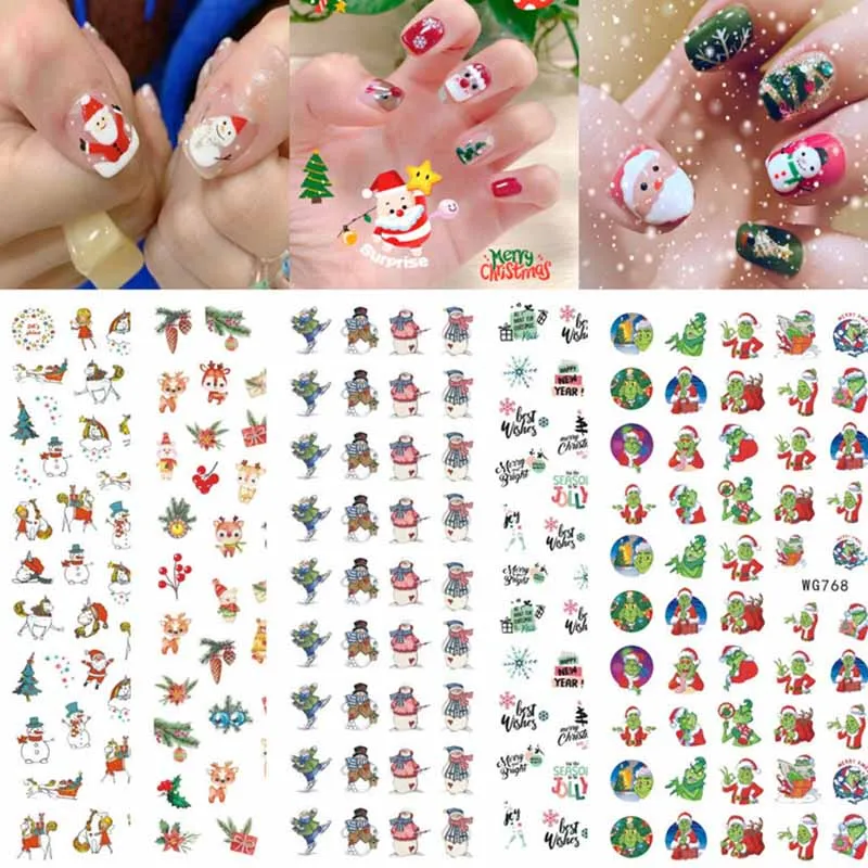 

3D christmas nail art sticker for kids tattoo manicure accessories snow man gift tree deers Santa Claus slider nail decal WG101