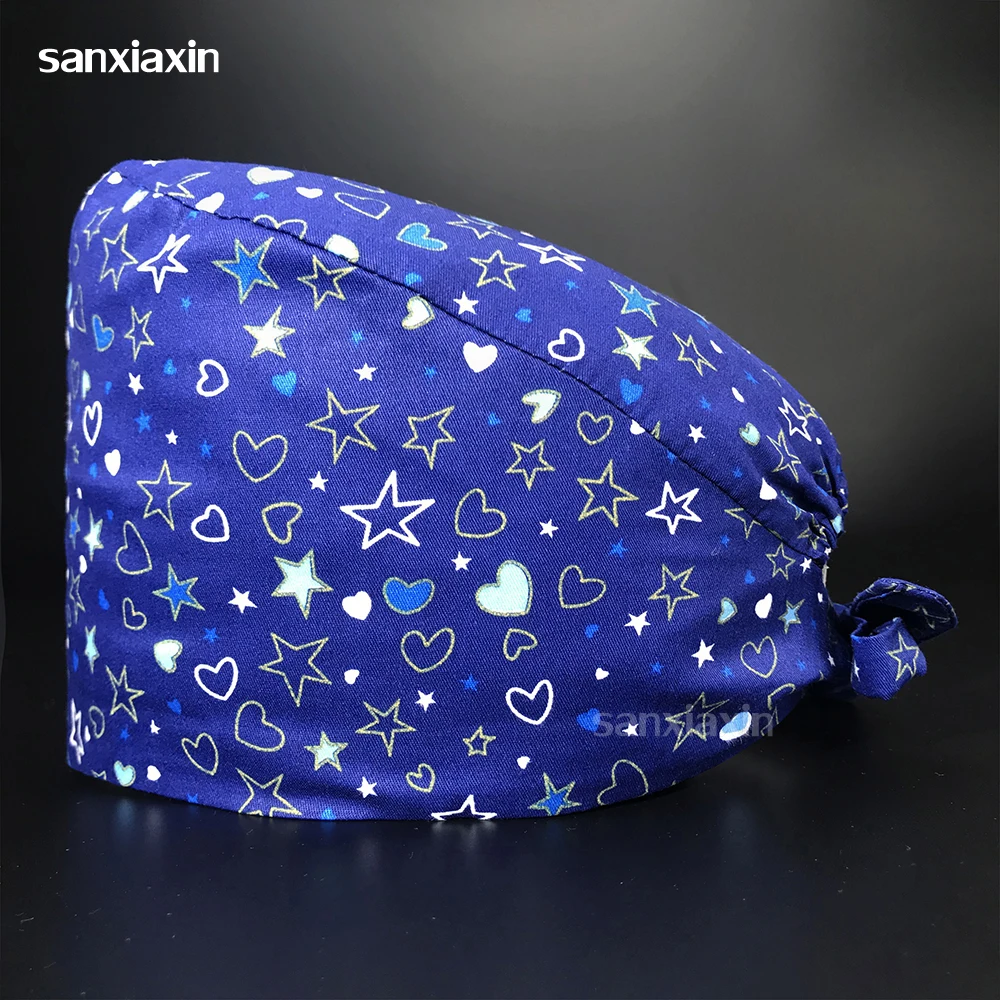 

Wholesale new beauty salon adjustable cotton nurse hat cartoon print doctor operating room work cap High Quality Beautician cap
