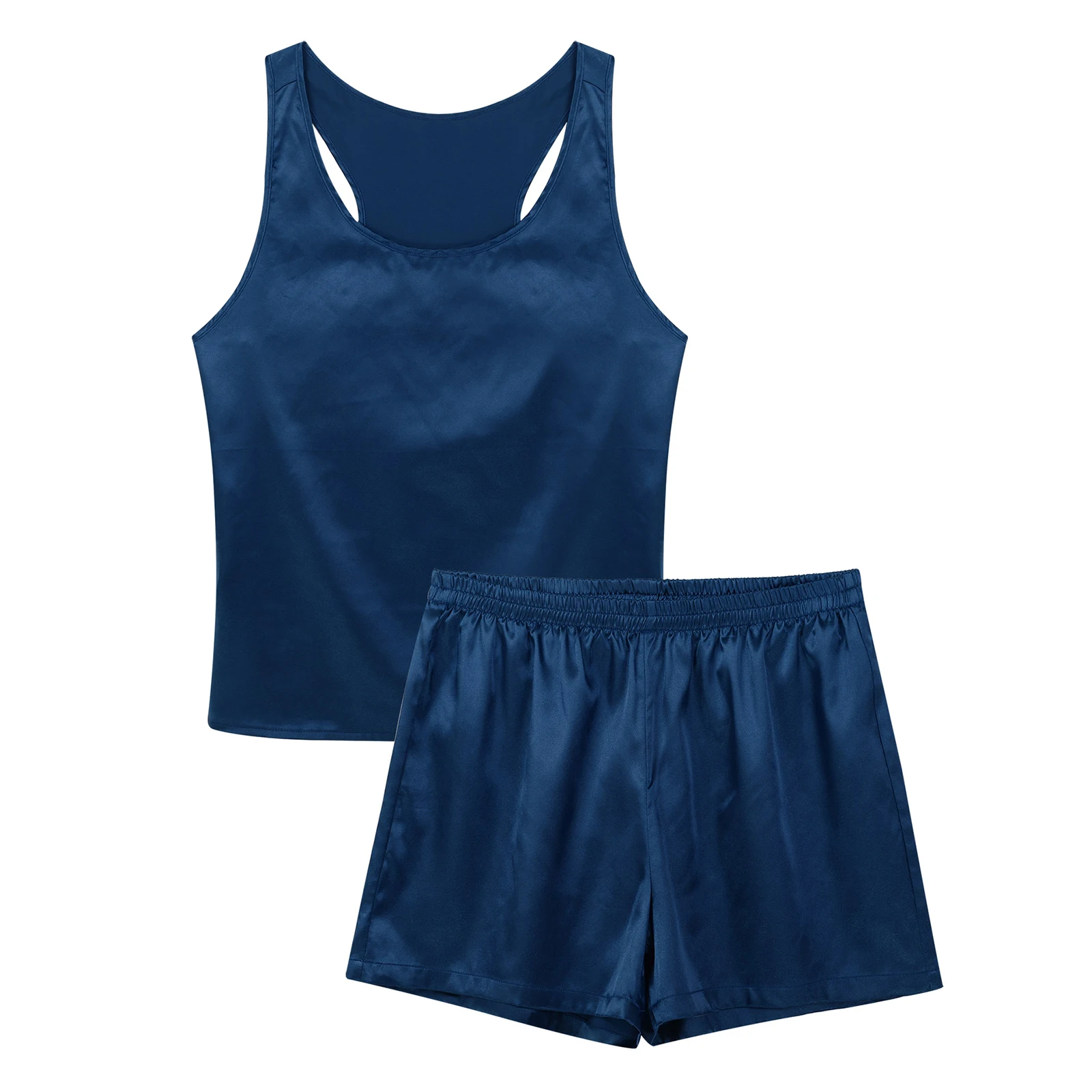 

Mens Male Satin Pajamas Sets Nightwear Sleeveless Tank Top Shorts Sleepwear Pajama Nightclothes Summer Nightgown Loungewear
