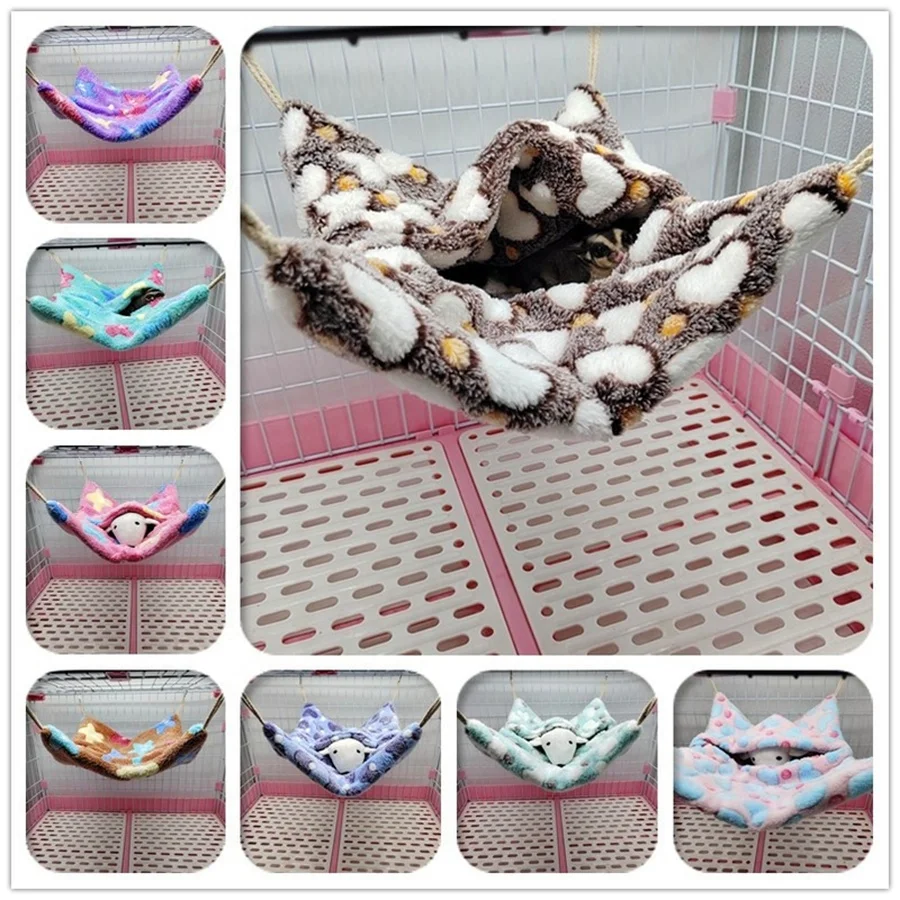 

Winter Warm Pet Hammock Fleece Mouse Ferrets Guinea Pig Cage Hanging Bed for Rodents Hammock for Hamster Small Animal Supplies