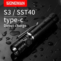 pioneman s3 edc flashlight type c quick charge practical flashlight optional led sst40