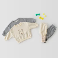 milancel 2022 spring new baby clothing set bear print boys suits animal girls hoodies and full length pants