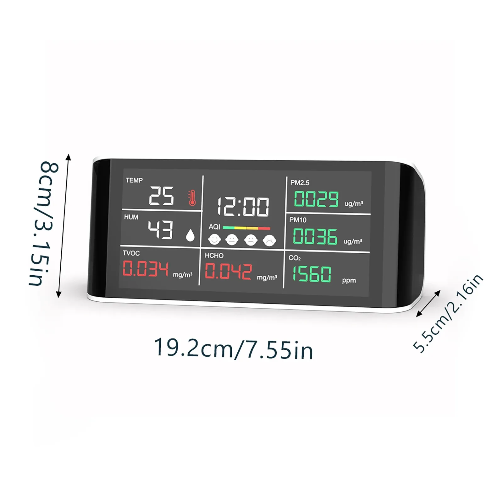 

Carbon Dioxide Detectors 7.0Inch TFT HD Color Display PM2.5/TVOC/HCHO/CO2/Temperature Humidity Multifunction Air Quality Testers