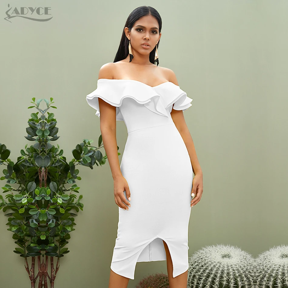 Adyce новое летнее Сексуальное Женское Бандажное платье с открытыми плечами Vestidos с оборками и вырезом лодочкой Клубное платье знаменитостей платье для вечеринок подиума