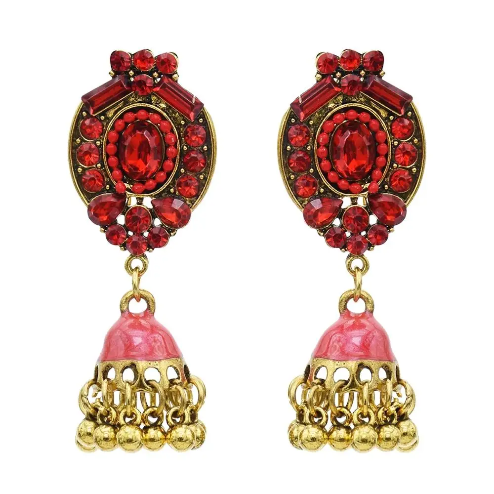 

Vintage Ethnic India Jhumka Bell Tassel Drop Earrings For Women Classic Antique Color Crystal Rhinestone Brincos Hanging Jewelry
