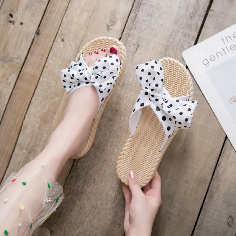 

New spring and summer cool slippers for women's outer wear fashion bow dot lady slippers non-slip wear resistant lady slippers