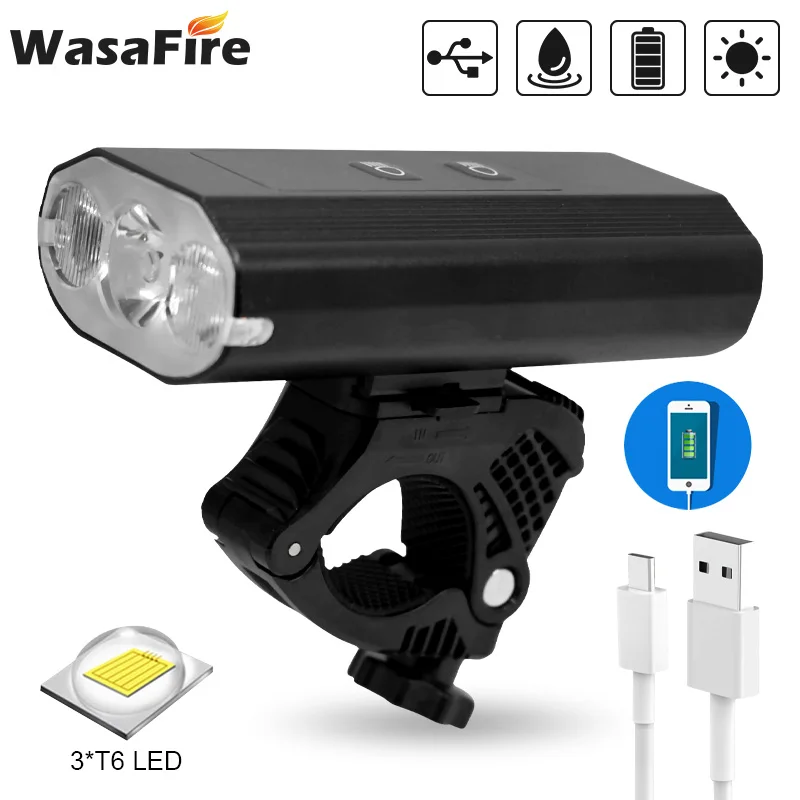

1000 Lumen 3*T6 LED Bike Light Headlight 6000mAh USB Cycling Bicycle Head Lamp 6 Modes Power Display Night Riding Lantern