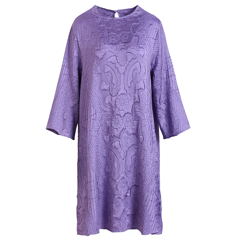 

Plus Size Dress Women Spring Autumn Middle-age Mother Embroidered Round Neck Loose Knee Length Dress For Women Weight 45-75kg