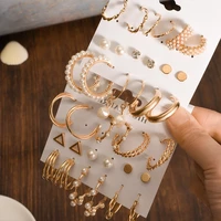 fashion vintage pearl hoop earrings set for women elegant jewelry 2021 geometric gold metal circle earrings set of brincos gieeu