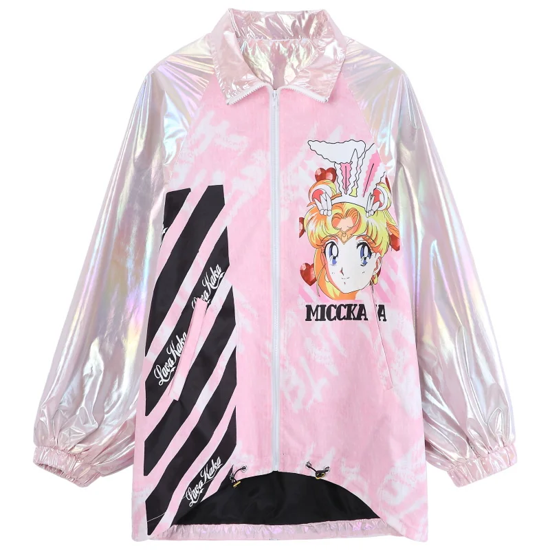 Весна 2020 Новое поступление куртки с мультяшным принтом женские цветные рукавом