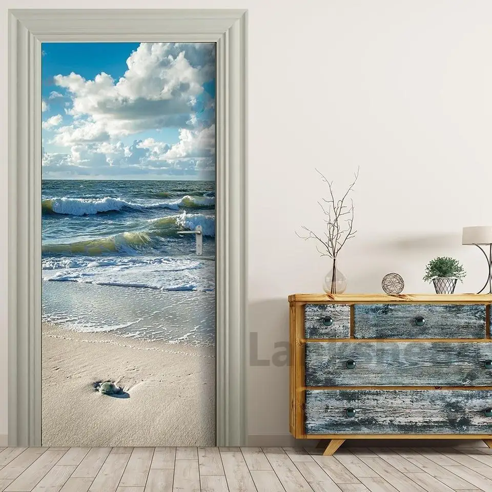 

Self Adhesive 3D Wallpapers Renovation Seascape Beach DIY PVC Stickers Door Waterproof Home Decoration Decal Print Art Picture