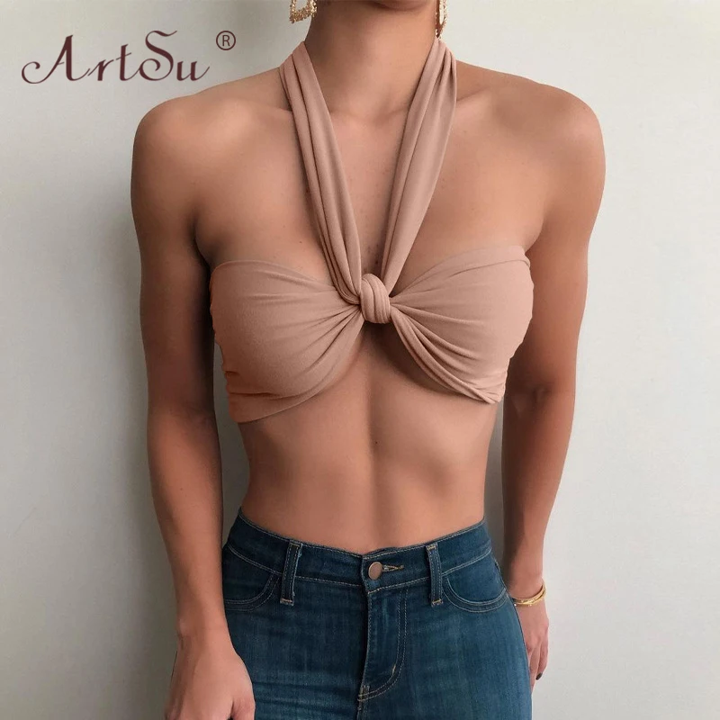 Арцу без рукавов с открытой спиной лямкой на шее кросс-трансформер бандажные