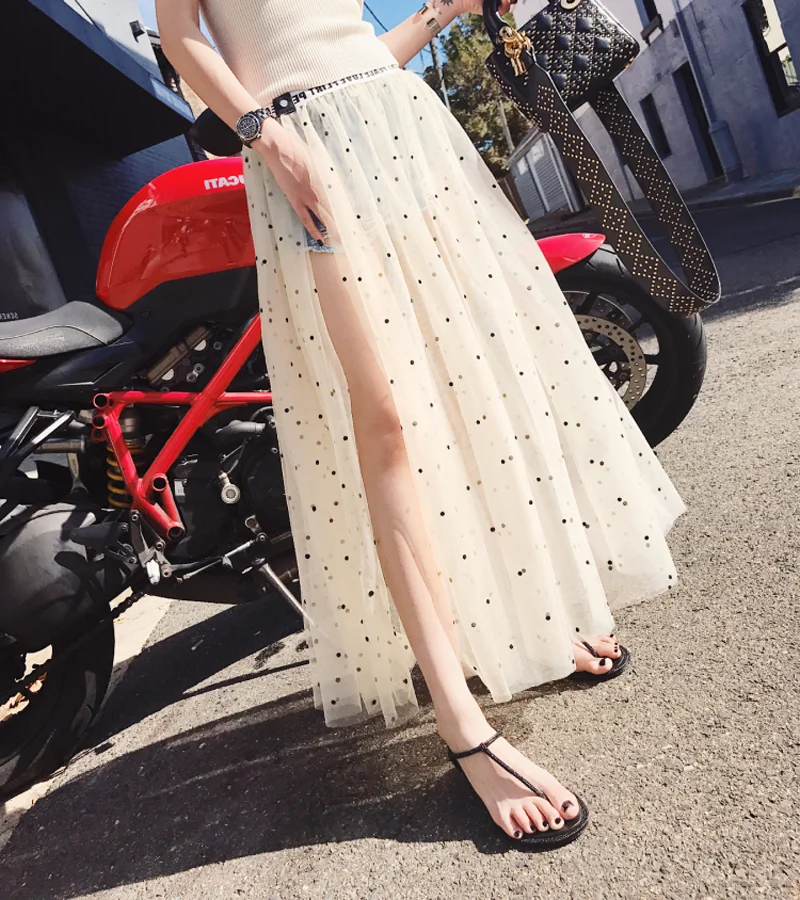 Газовая юбка пачка Летняя асимметричная кружевная средней длины однослойная