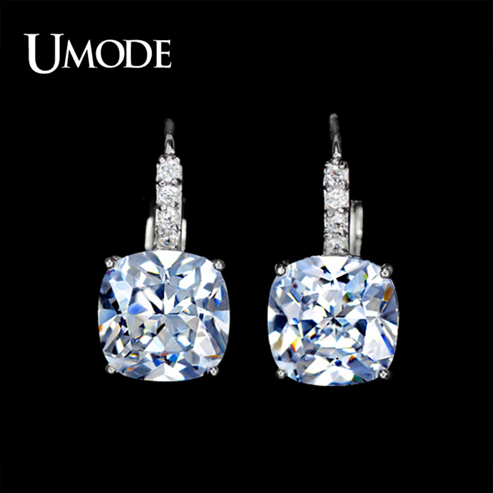 Серьги кольца UMODE женские из белого золота с фианитом 4 карата ювелирные