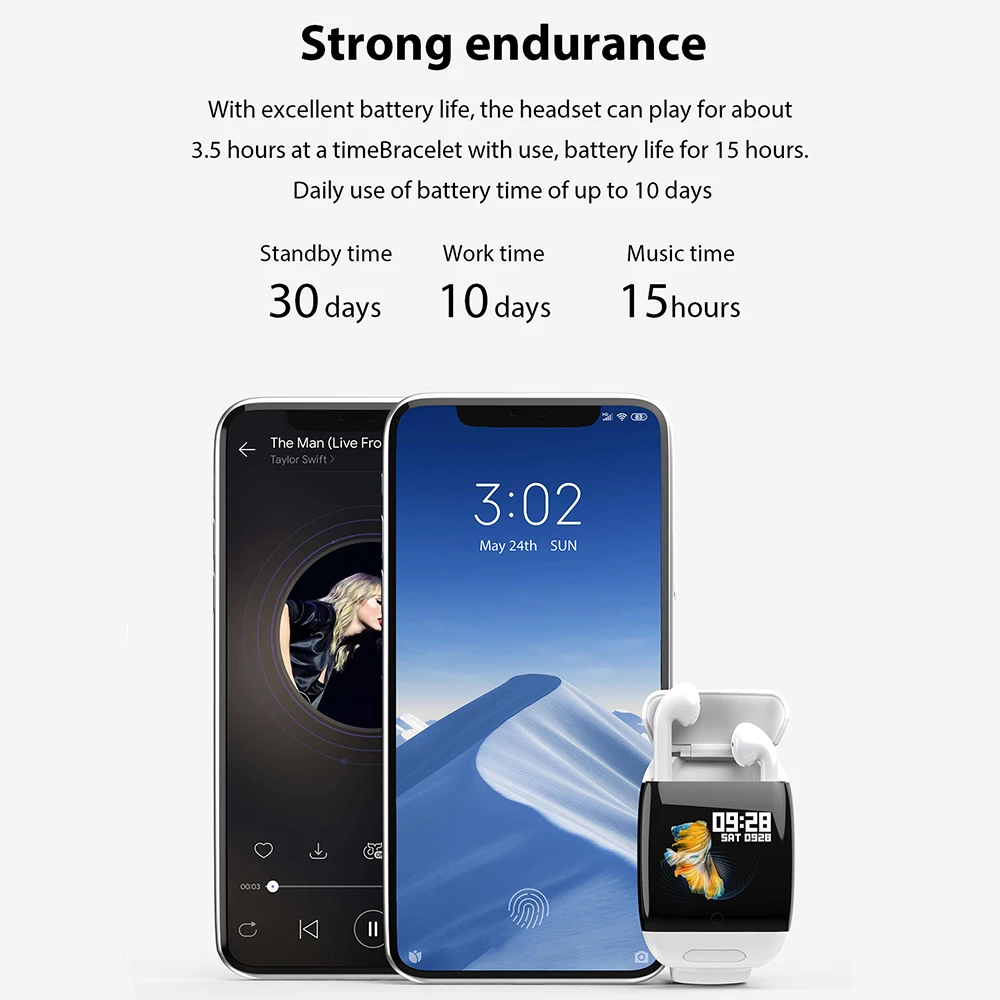 LEMFO Смарт часы браслет для мужчин женщин Bluetooth наушники сердечного ритма крови