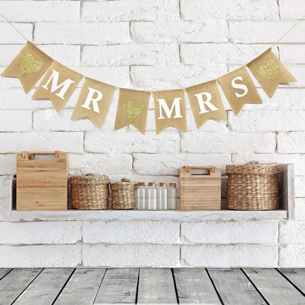 Свадебный баннер Мистер миссис с флажками блестящие треугольные баннеры