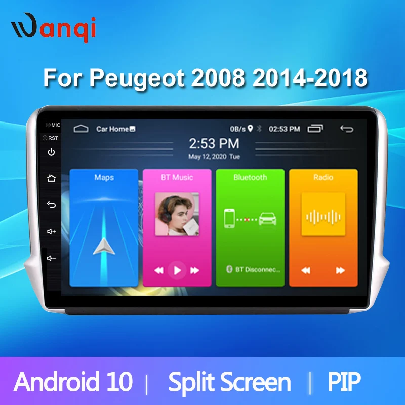Автомобильный мультимедийный видеоплеер 2.5D на Android 10 1 дюйма для Peugeot 2008 208 2014 2018
