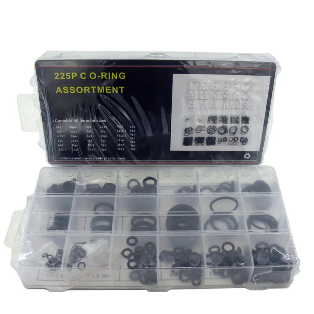 

NEW 225Pcs Rubber O Ring O-Ring Washer Seals Watertightness Assortment Different Size with PlacticBox Kit Set