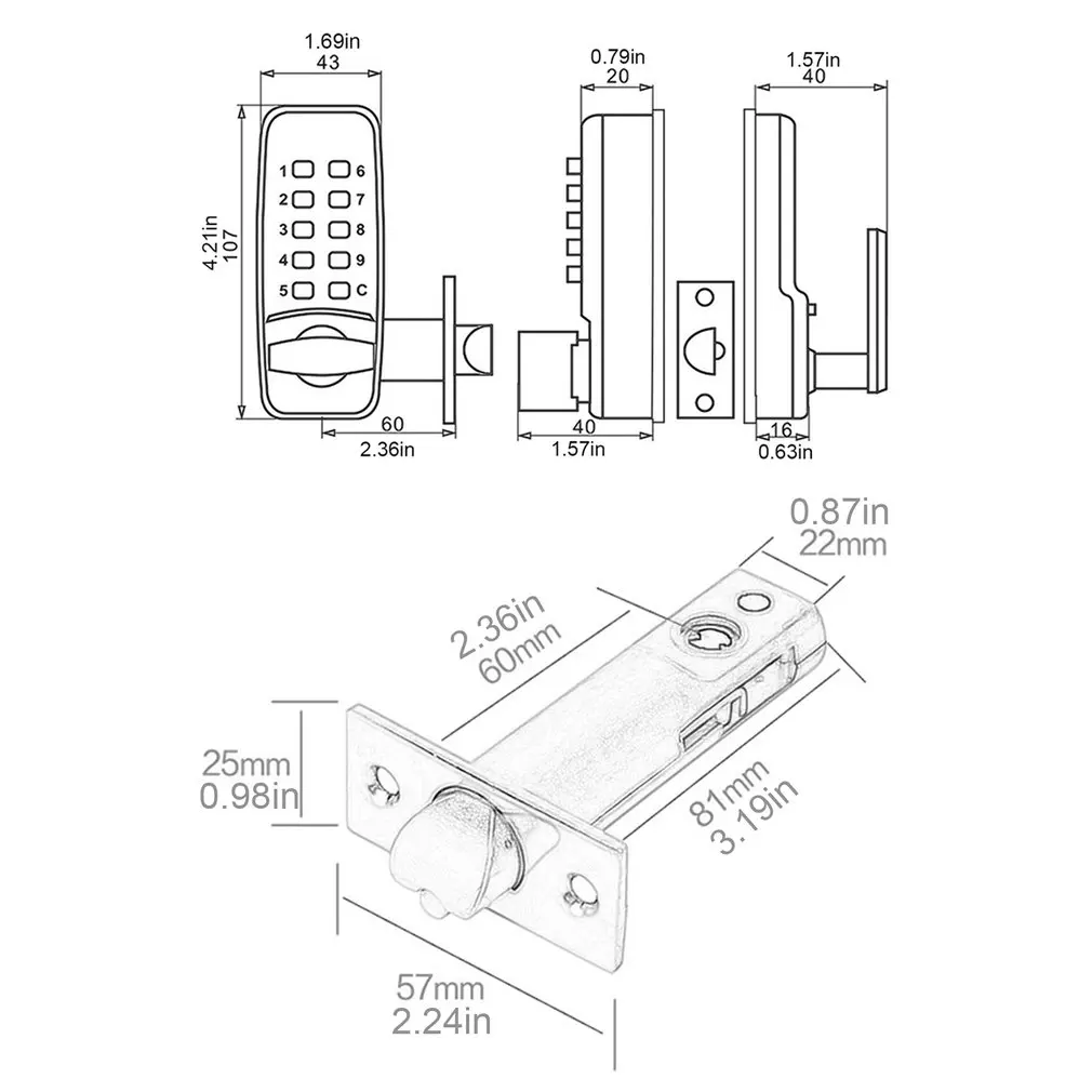 380B Digital Password Door Lock Mechanical Code Keyless Entry Waterproof Non-Power Anti-rust for 30-65mm |