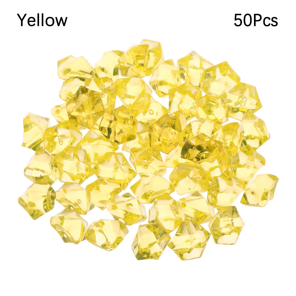 yellow 50 шт. красочные искусственные камни булыжники хрустальные кубики льда наполнитель для сосудов галька аквариум пейзаж аквариум домашнее приспособление для украшения - Цвет: yellow