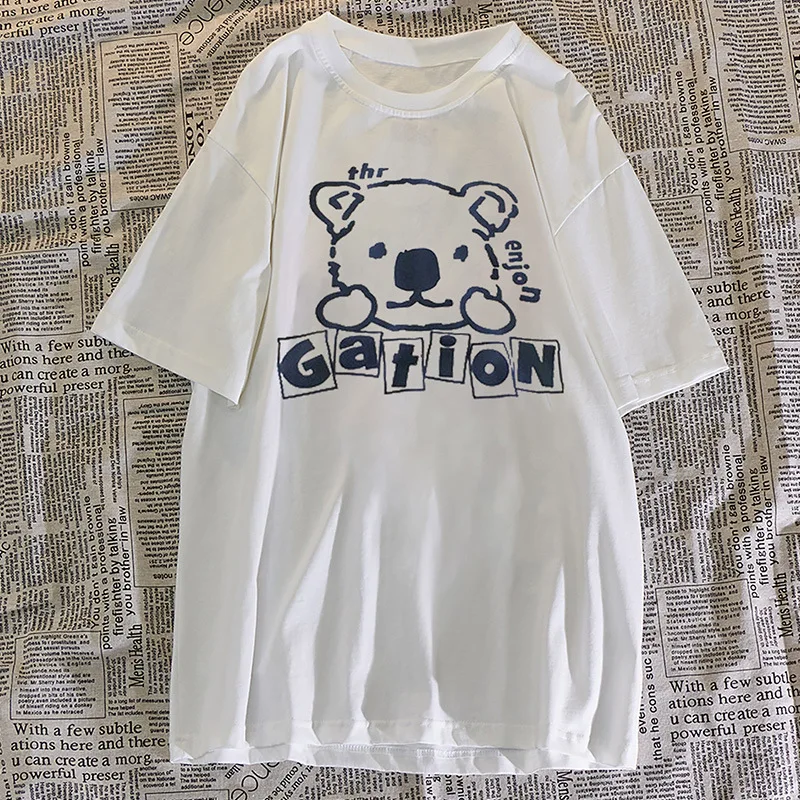 

CGC 2021 Summer 100% Cotton Woman T-shirts Fashion Kawaii Printing Oversized T-shirt Simple Harajuku Female Top Loose Casual Tee
