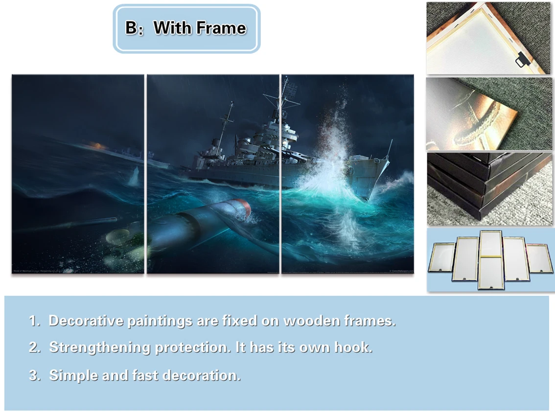 Домашний декор Модульная картина из холста 3 предмета мир военных кораблей игра