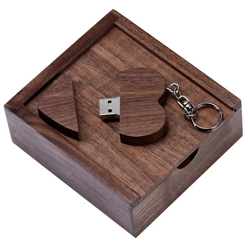 JASTER, хит, деревянный USB 2,0, сердце+ коробка, usb флеш-накопитель, 4 ГБ, 8 ГБ, 16 ГБ, 32 ГБ, 64 ГБ, флешка, карта памяти, логотип на заказ - Цвет: Walnut with box